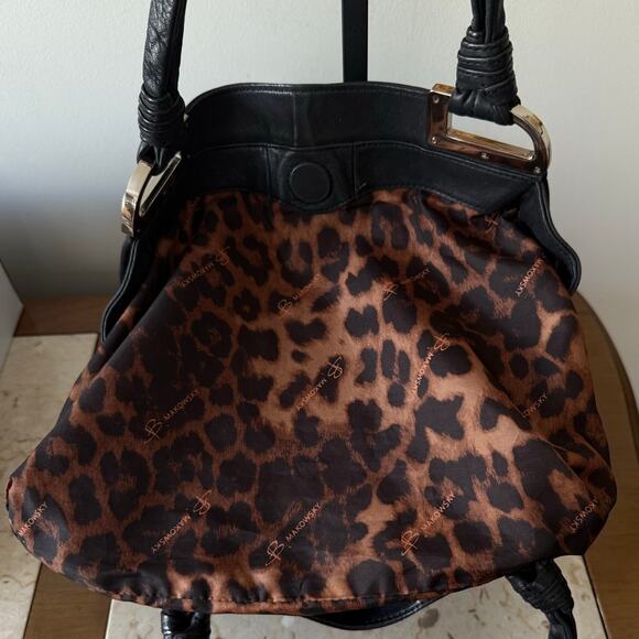 B. MAKOWSKY Black Pebbled Leather Hobo Shoulder Bag Double Handle Fringe Tassels - Picture 8 of 10